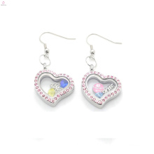 Cute design pink crystal heart charms earrings,magnetic stainless steel jewelry earrings